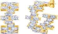 Crislu Baguette Cut Cubic Zirconia Huggie Hoop Earrings