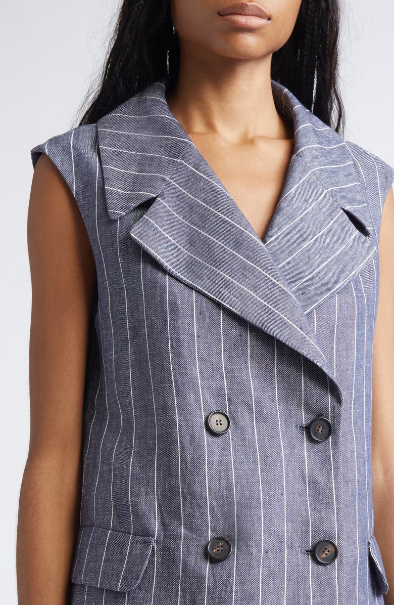 Max Mara Ballo Pinstripe Double Breasted Linen Vest, Alternate, color, Ultramarine