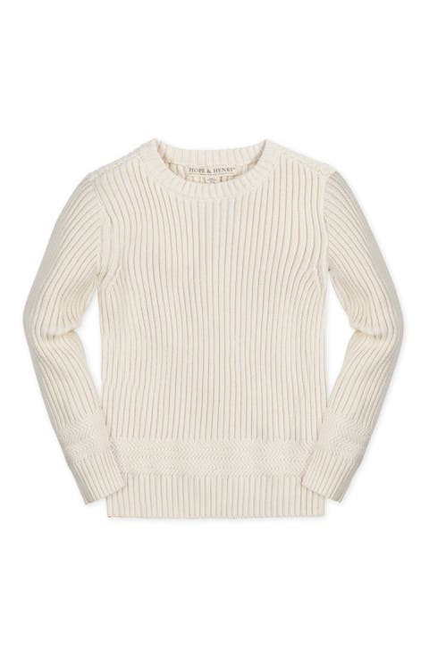 Boys' Organic Herringbone Detail Crew Neck Sweater, Kids