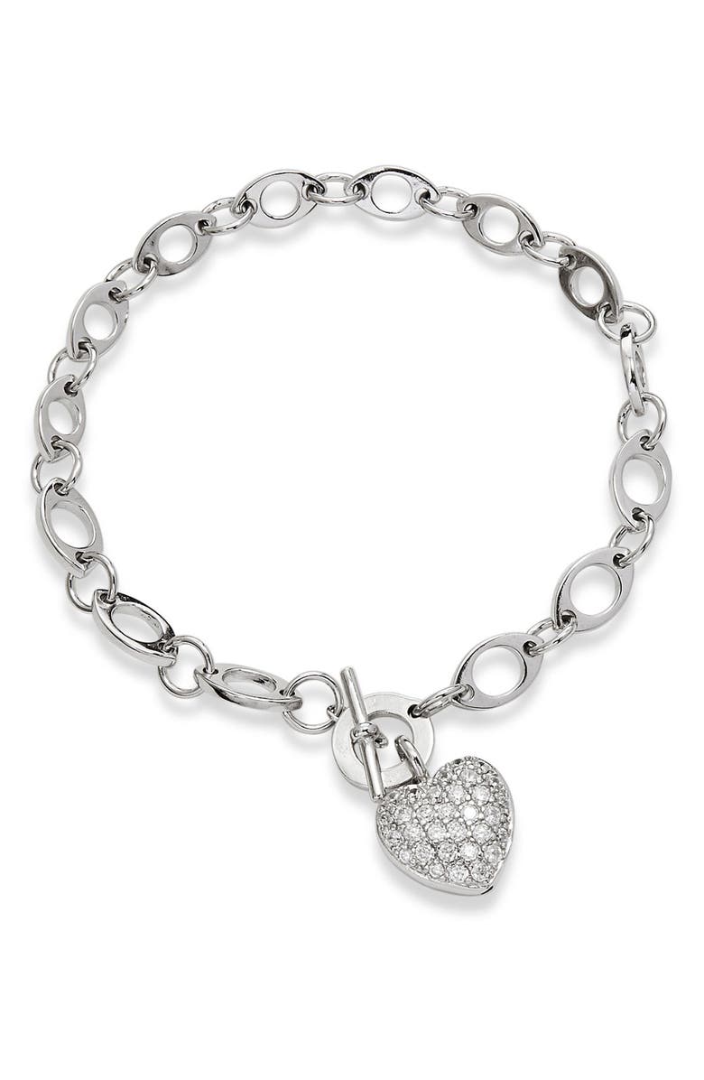 SAVVY CIE JEWELS Sterilng Silver Pave CZ Heart Toggle Bracelet, Main, color, White