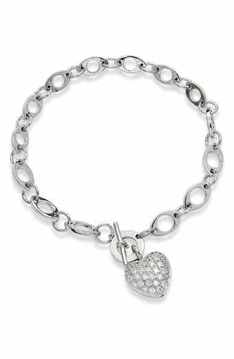 SAVVY CIE JEWELS Sterilng Silver Pave CZ Heart Toggle Bracelet