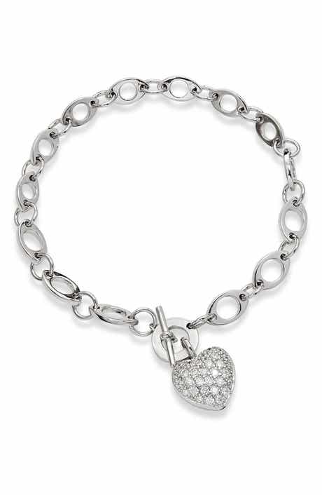 SAVVY CIE JEWELS Sterilng Silver Pave CZ Heart Toggle Bracelet