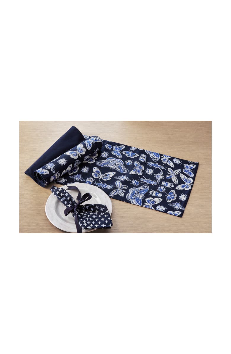 tag Butterfly Blue Cotton Table Runner Summer Decor Machine Washable, Alternate, color, 