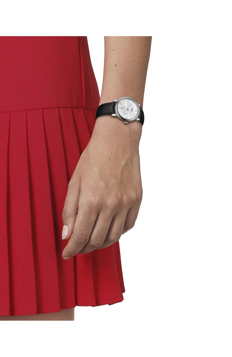 Tissot Carson Premium Diamond Leather Strap Watch, 30mm, Alternate, color, Black