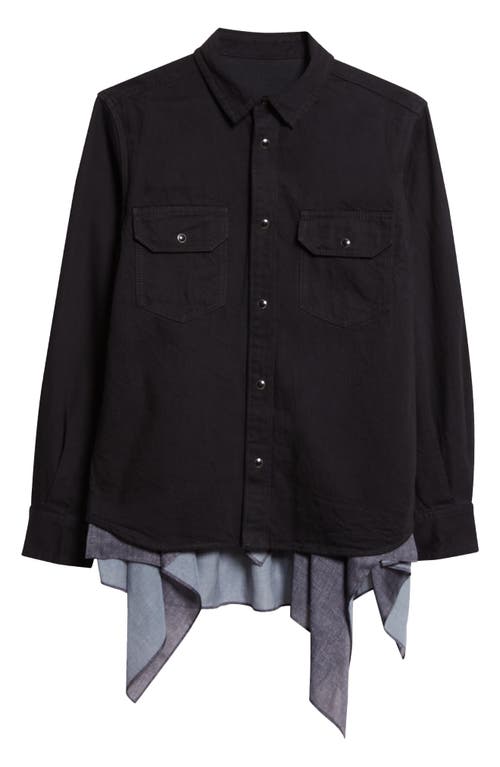 Sacai Mixed Media Handkerchief Hem Shirt In Black