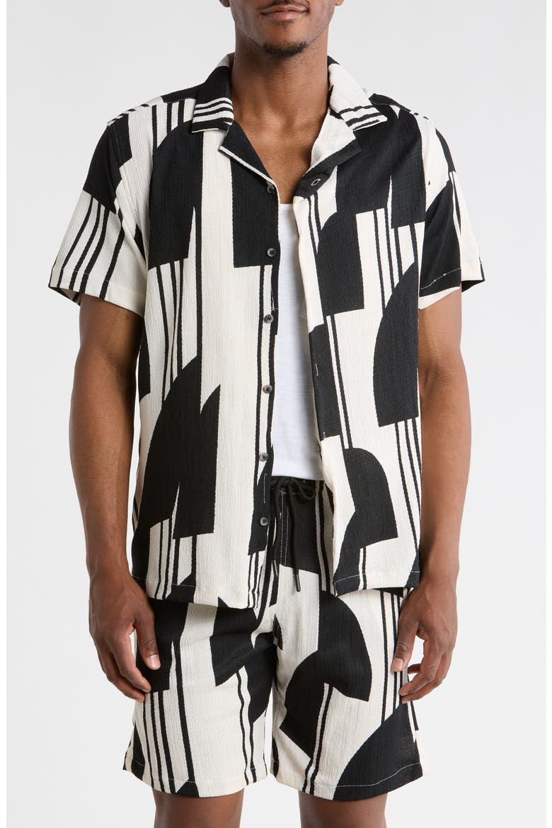 Abstract Print Camp Shirt, Main, color, BLACK