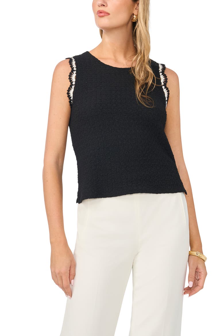 Scallop Tweed Sleeveless Top, Main, color, RICH BLACK