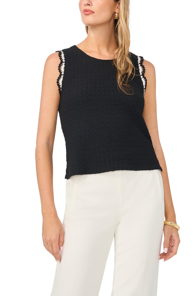 Vince Camuto Scallop Tweed Sleeveless Top, Main, color, Rich Black