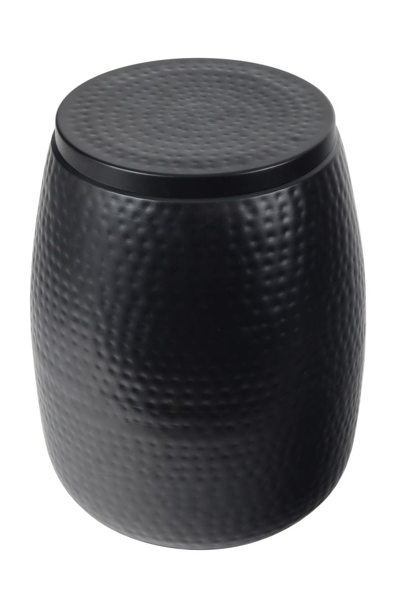 HAPPIMESS Merida Modern Rustic Hammered Metal Drum Storage Side Table with Lid, Alternate, color, Matte Black
