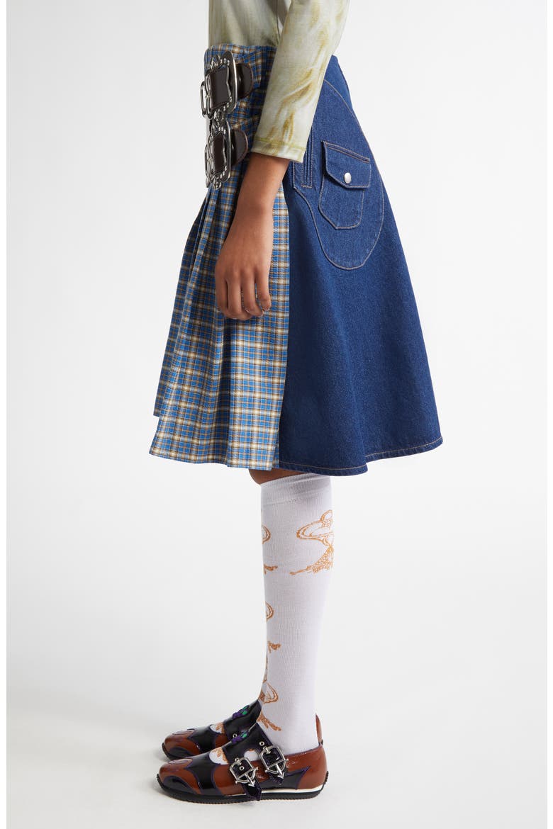Marshal Plaid Belted Denim Skirt, Alternate, color, BLUE TARTAN