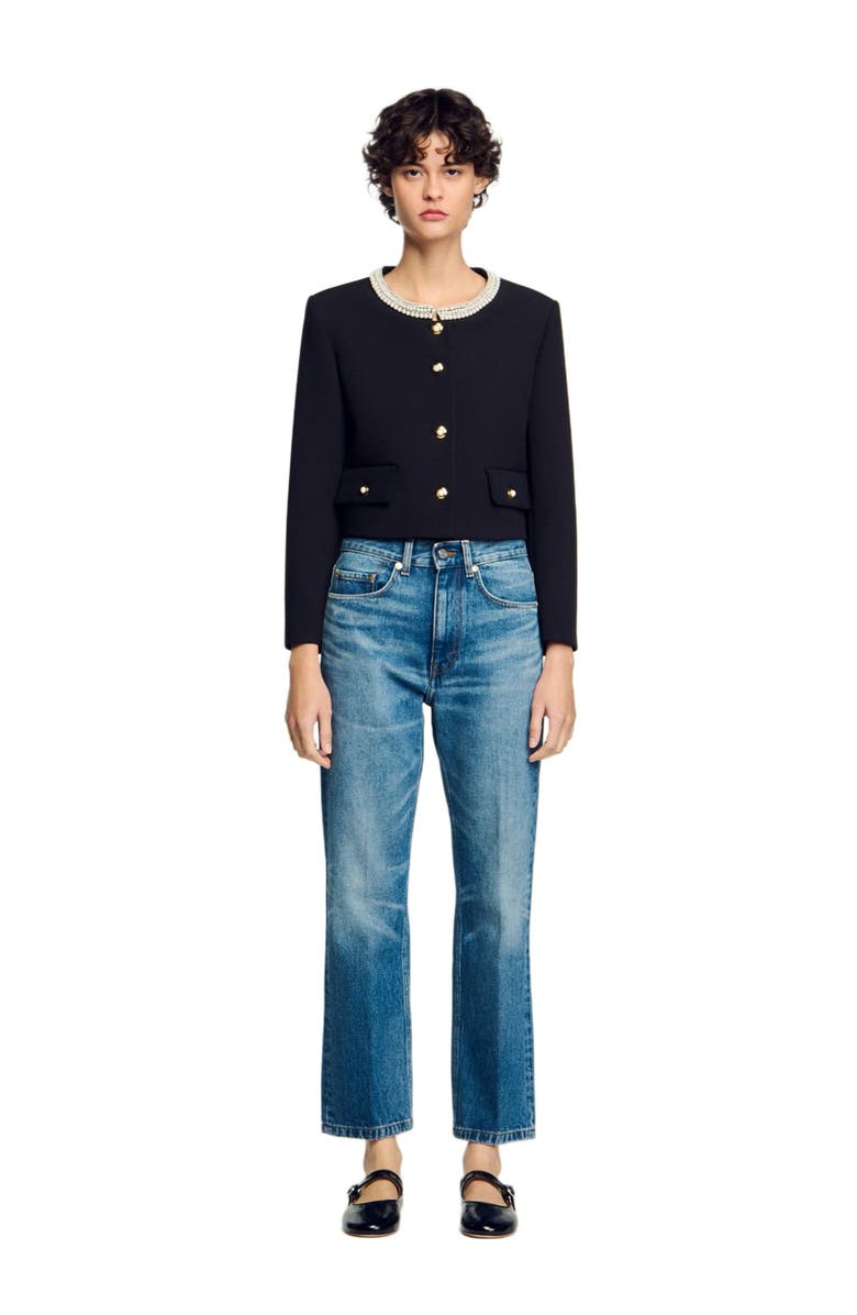 SANDRO Jacket with beaded collar, Alternate, color, Black