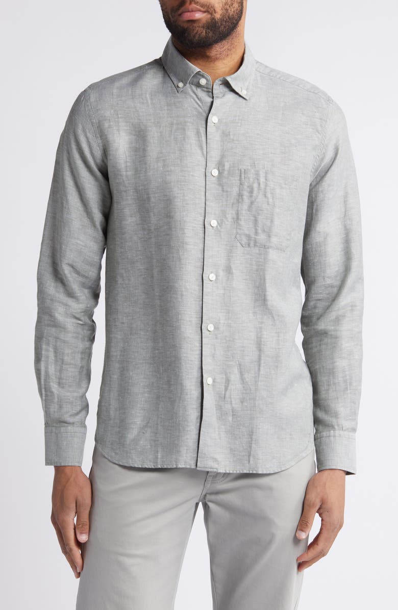 Scott Barber Solid Linen & Lyocell Twill Button-Down Shirt, Main, color, 