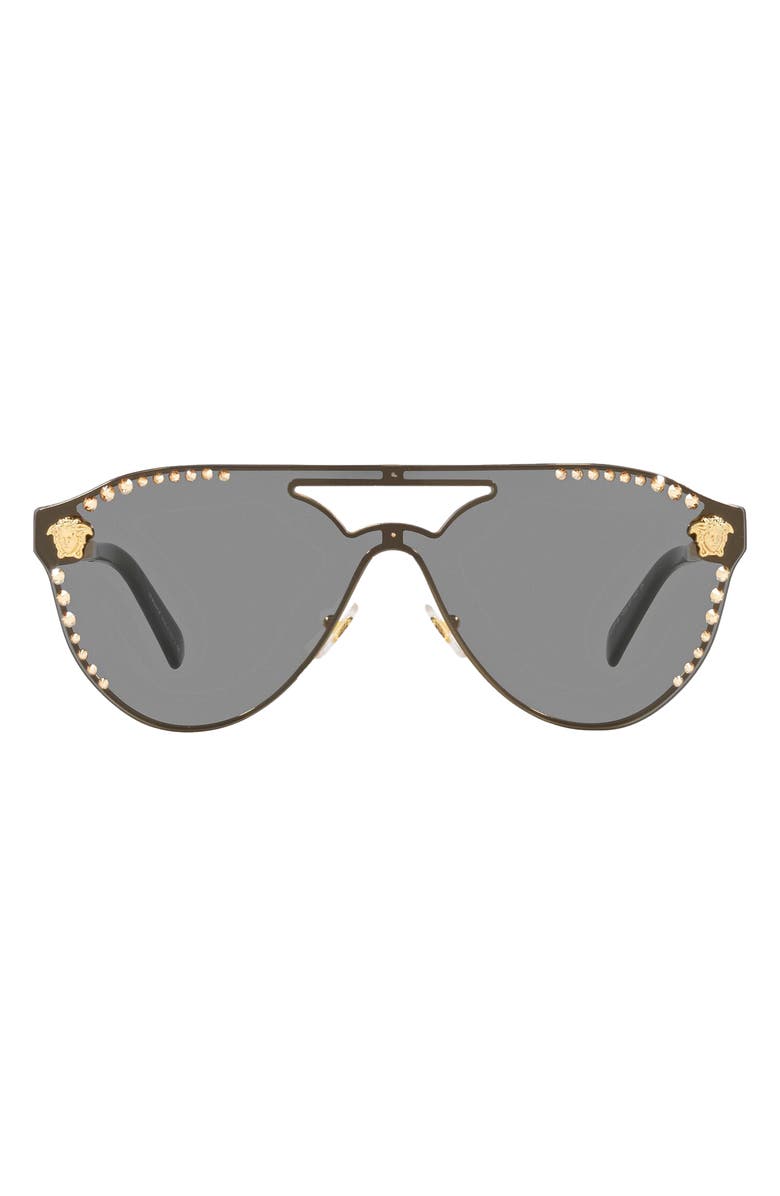 Versace 42mm Shield Sunglasses, Main, color, Gold/ Dark Grey
