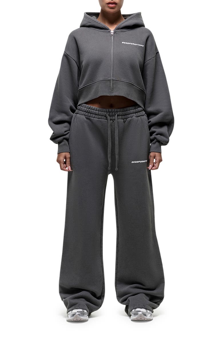 Good For Nothing Vintage Grey Crop Zip Hoodie, Alternate, color, Grey