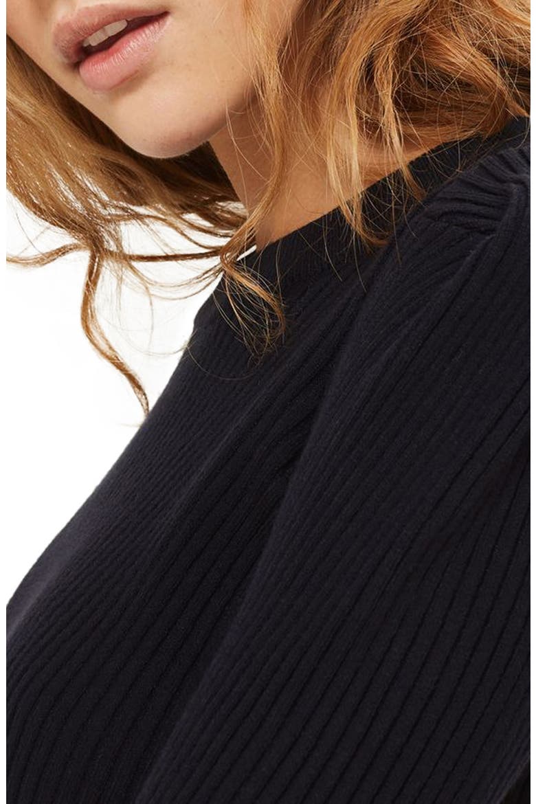 Puff Sleeve Ribbed Sweater, Alternate, color, NAVY BLUE