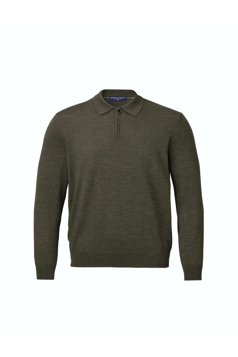 Merino Zip Polo Neck Long sleeve, Alternate, color, Olive Green