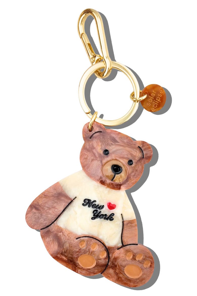 New York Teddy Bear Key Chain, Main, color, BROWN