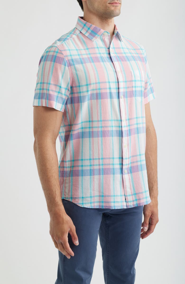 vineyard vines Daiquiri Plaid Cotton Short Sleeve Button-Up Shirt, Alternate, color, Neon Rosa