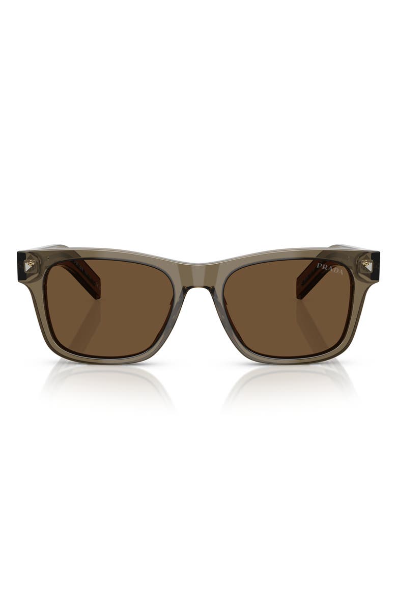 Prada 55mm Rectangular Sunglasses, Main, color, Transparent Terra / Dark Brown