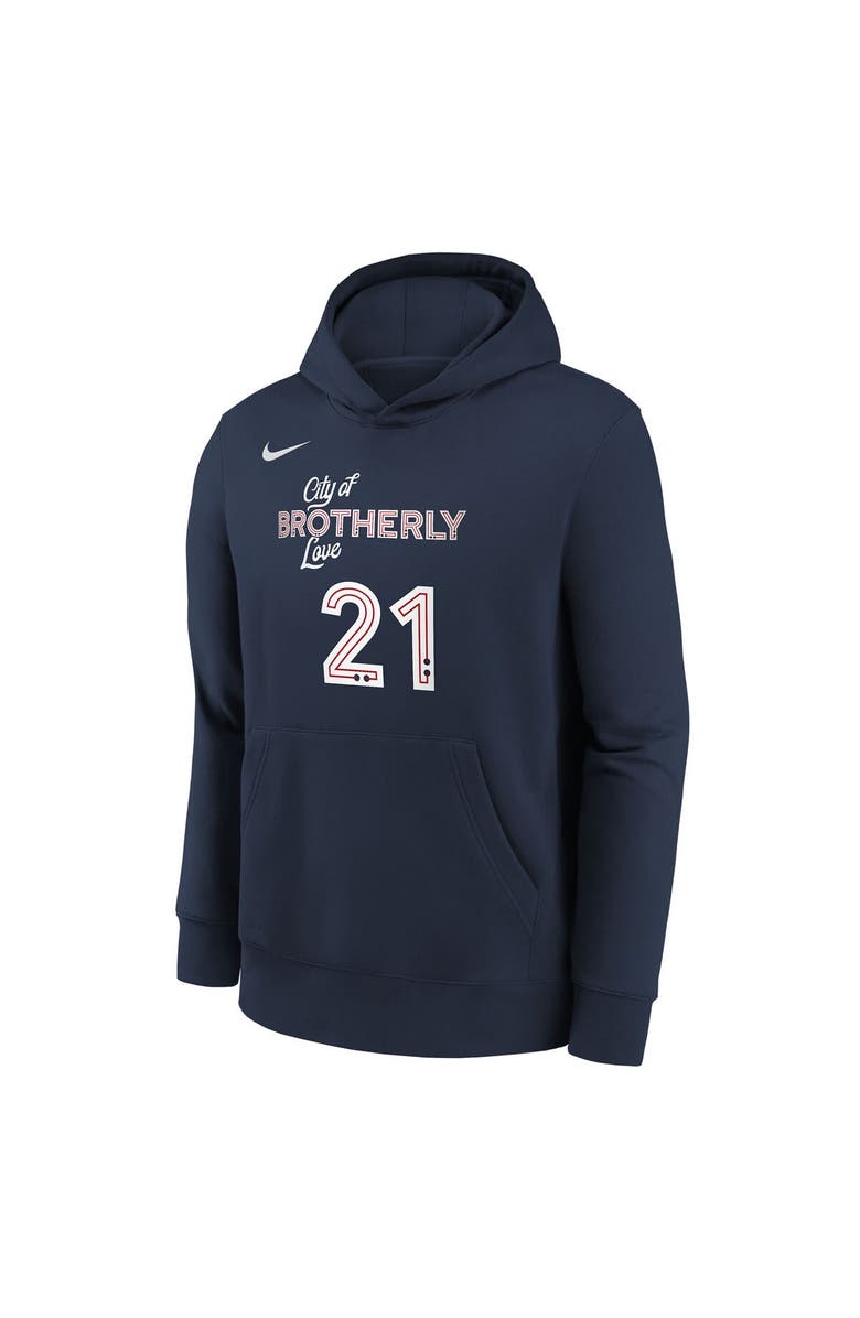 Nike Youth Nike Joel Embiid Navy Philadelphia 76ers 2023/24 City Edition Name & Number Pullover Hoodie, Alternate, color, 