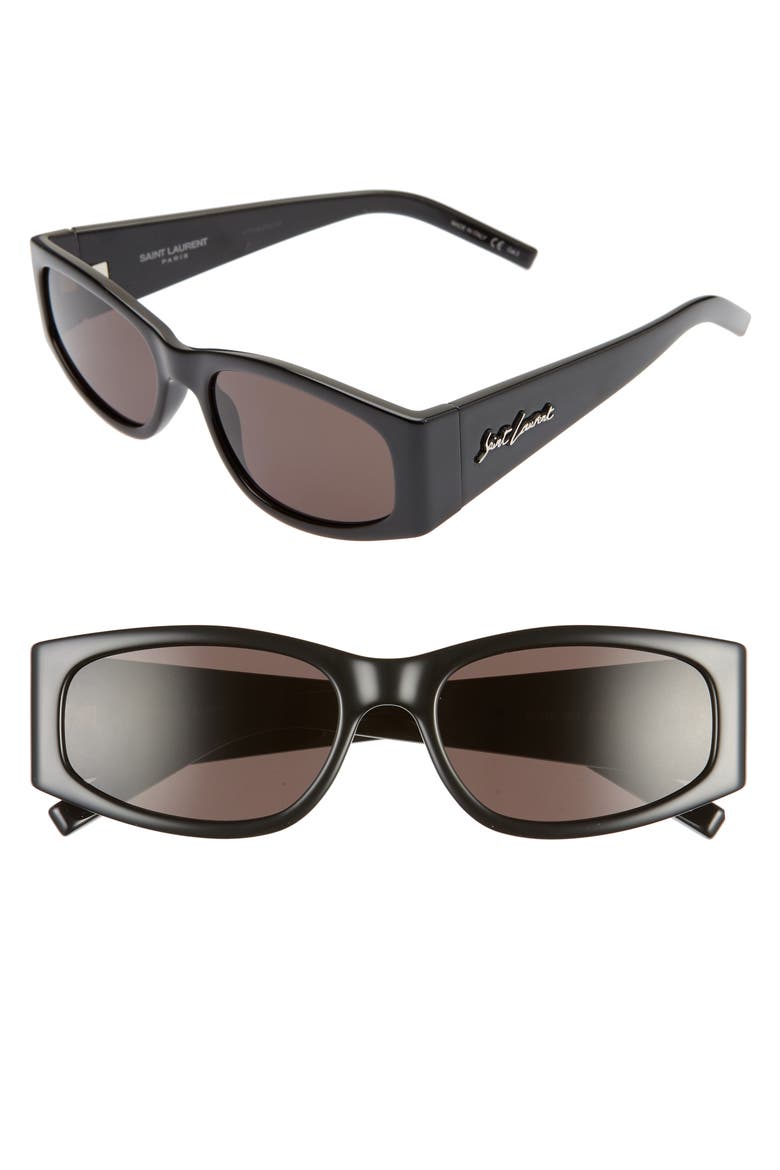 55mm Rectangular Sunglasses, Main, color, SHINY BLACK/ BLACK