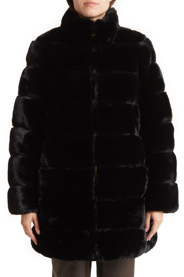 Reversible Faux Fur Puffer Jacket, Alternate, color, BLACK