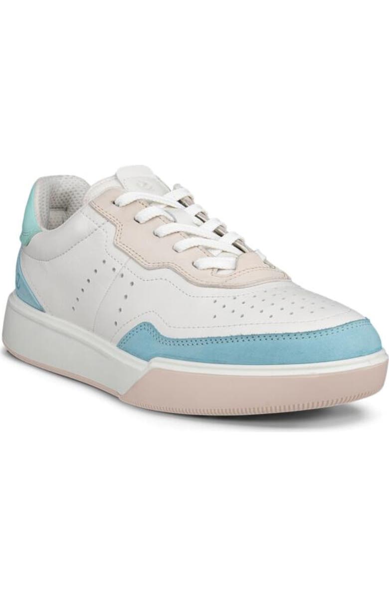 ECCO Street Court Sneaker, Main, color, White/ Aqua