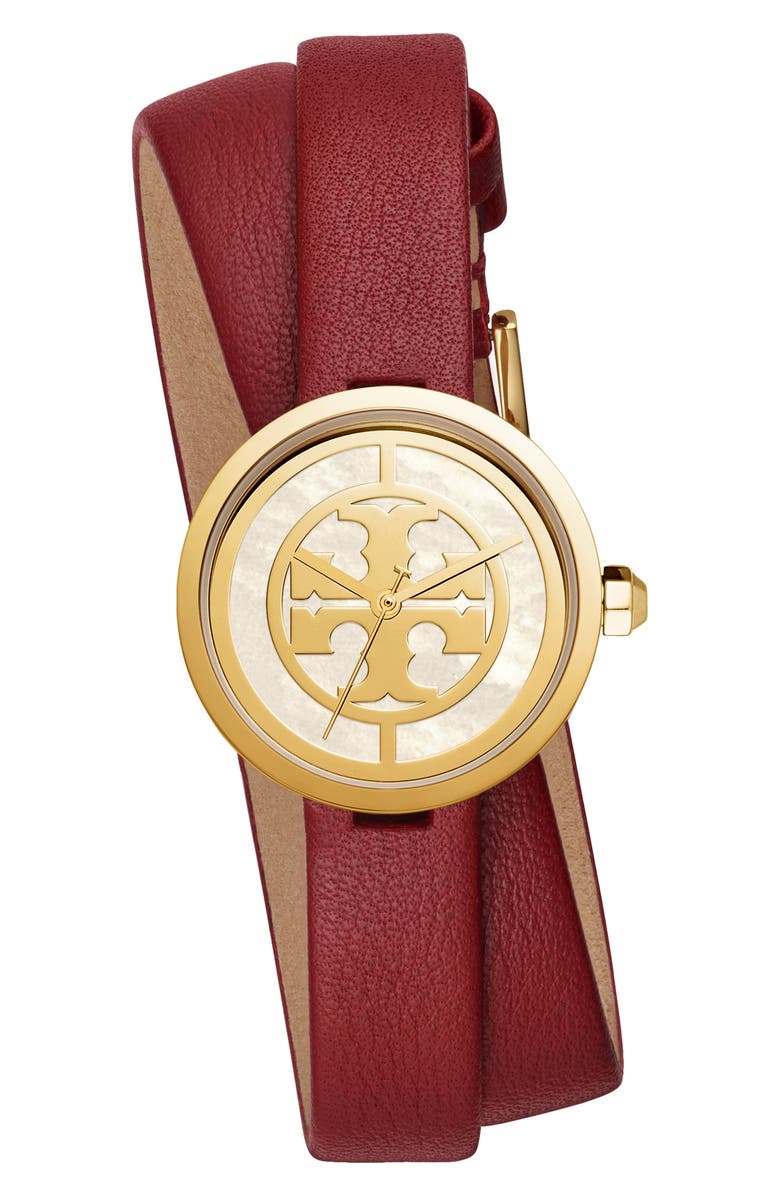 Tory Burch Reva Double Wrap Leather Strap Watch, 29mm, Alternate, color,