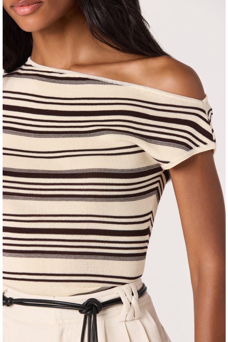 Sofia Off the Shoulder Striped Sweater, Alternate, color, CREAM BROWN STRIPE