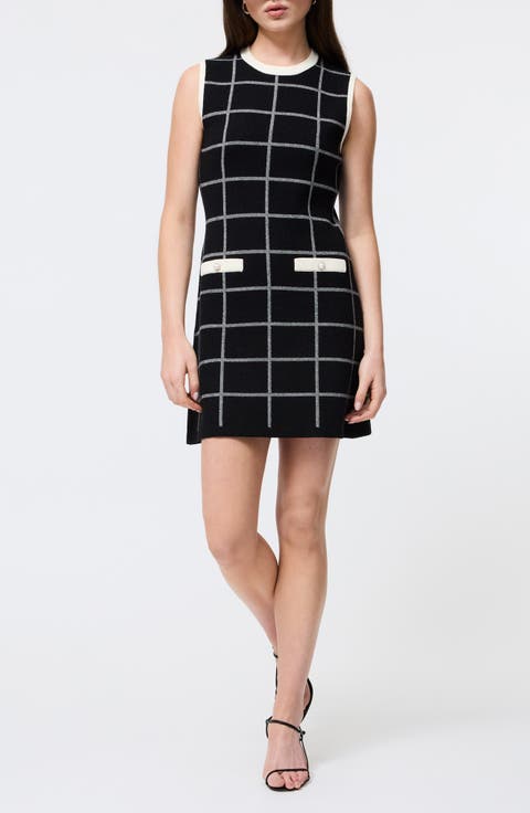 Check Sleeveless Sweater Minidress