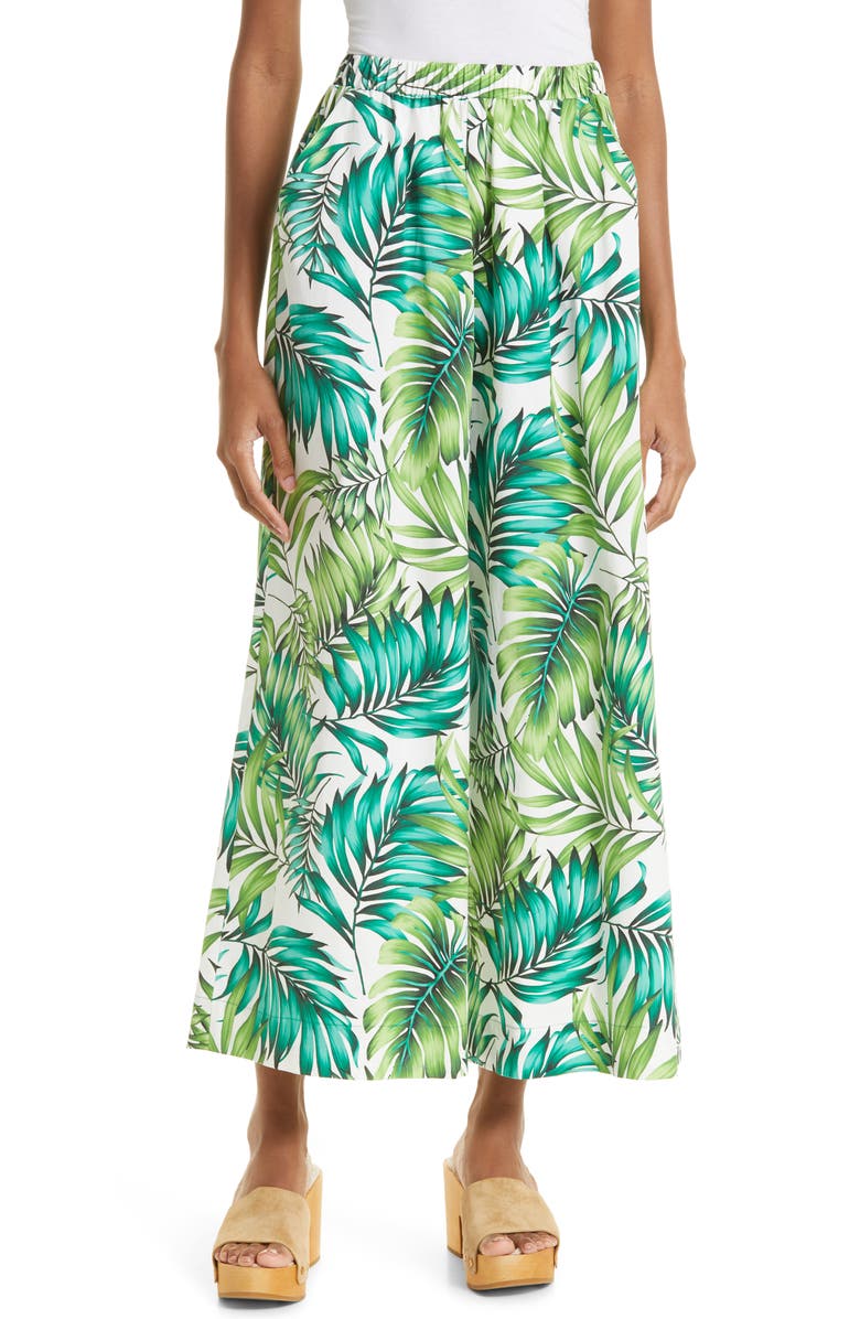 Autumn Adeigbo Giada Palm Print Wide Leg Pants, Main, color, 