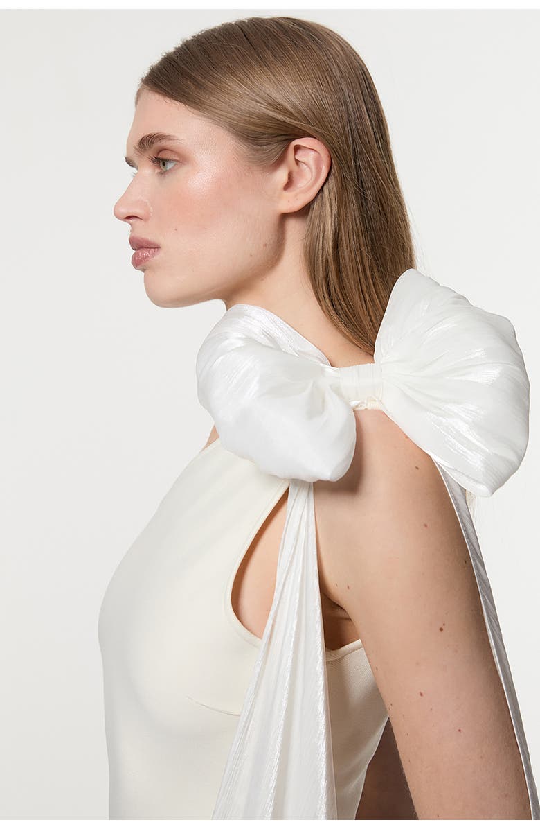Karen Millen Shoulder Bow Cape Detail Maxi Dress, Alternate, color, Ivory