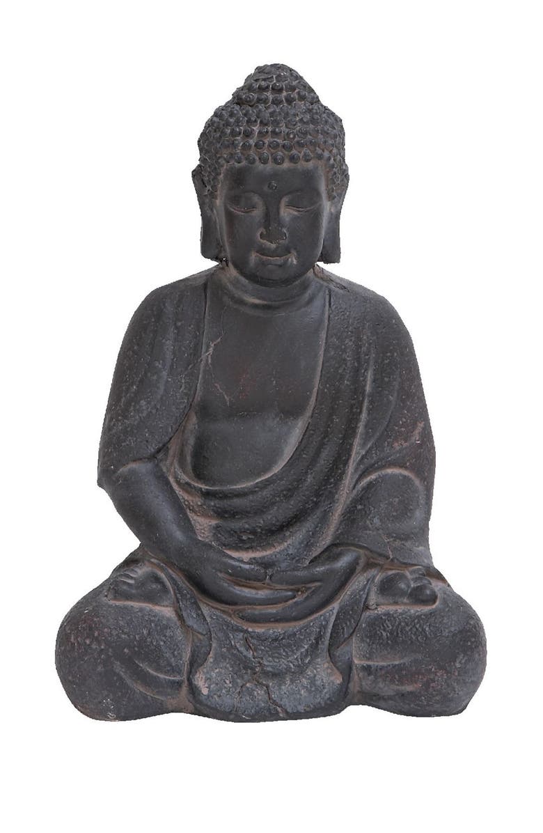 COSMO BY COSMOPOLITAN Gray Ceramic Meditating Buddha Sculpture with Engraved Carvings & Relief Detail, Main, color, 