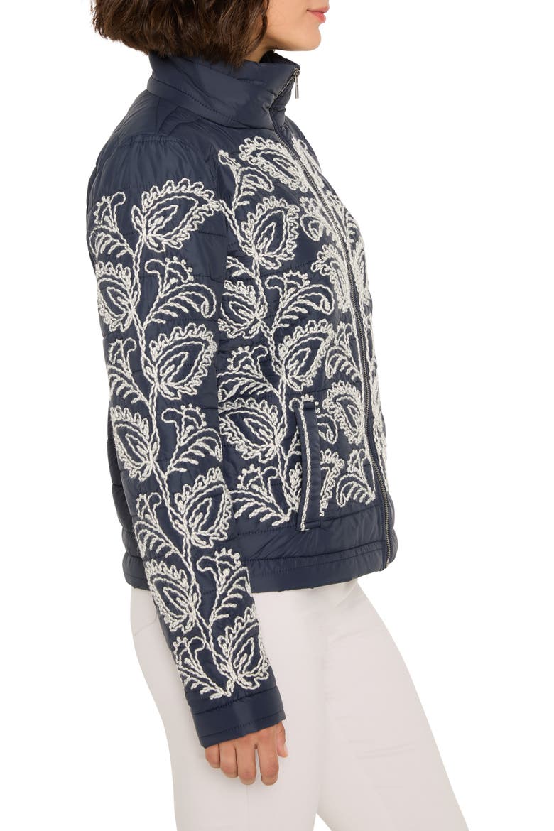 Embroidered Puffer Jacket, Alternate, color, INDIGO MULTI