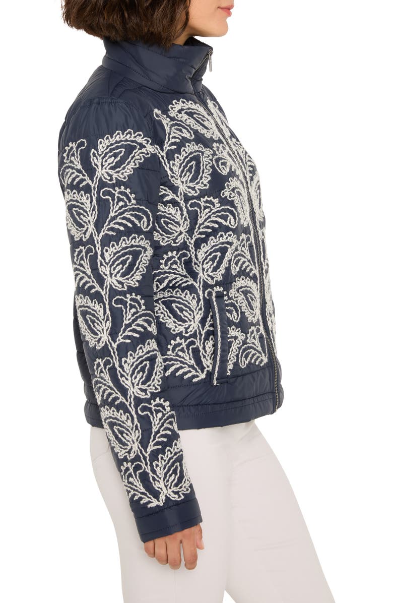 NIC+ZOE Embroidered Puffer Jacket, Alternate, color, Indigo Multi