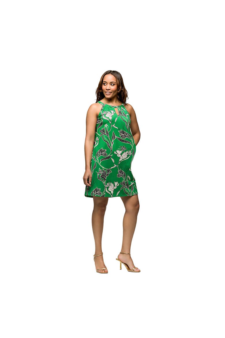 Maternity Knee Length Green Floral Print Sleeveless Keyhole Dress, Alternate, color, Green Multi