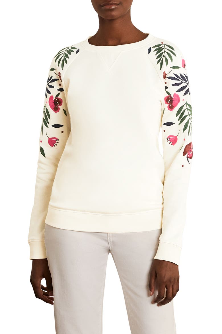 Stretch Cotton Sweatshirt, Main, color, IVORY MULTI EMBROIDERY