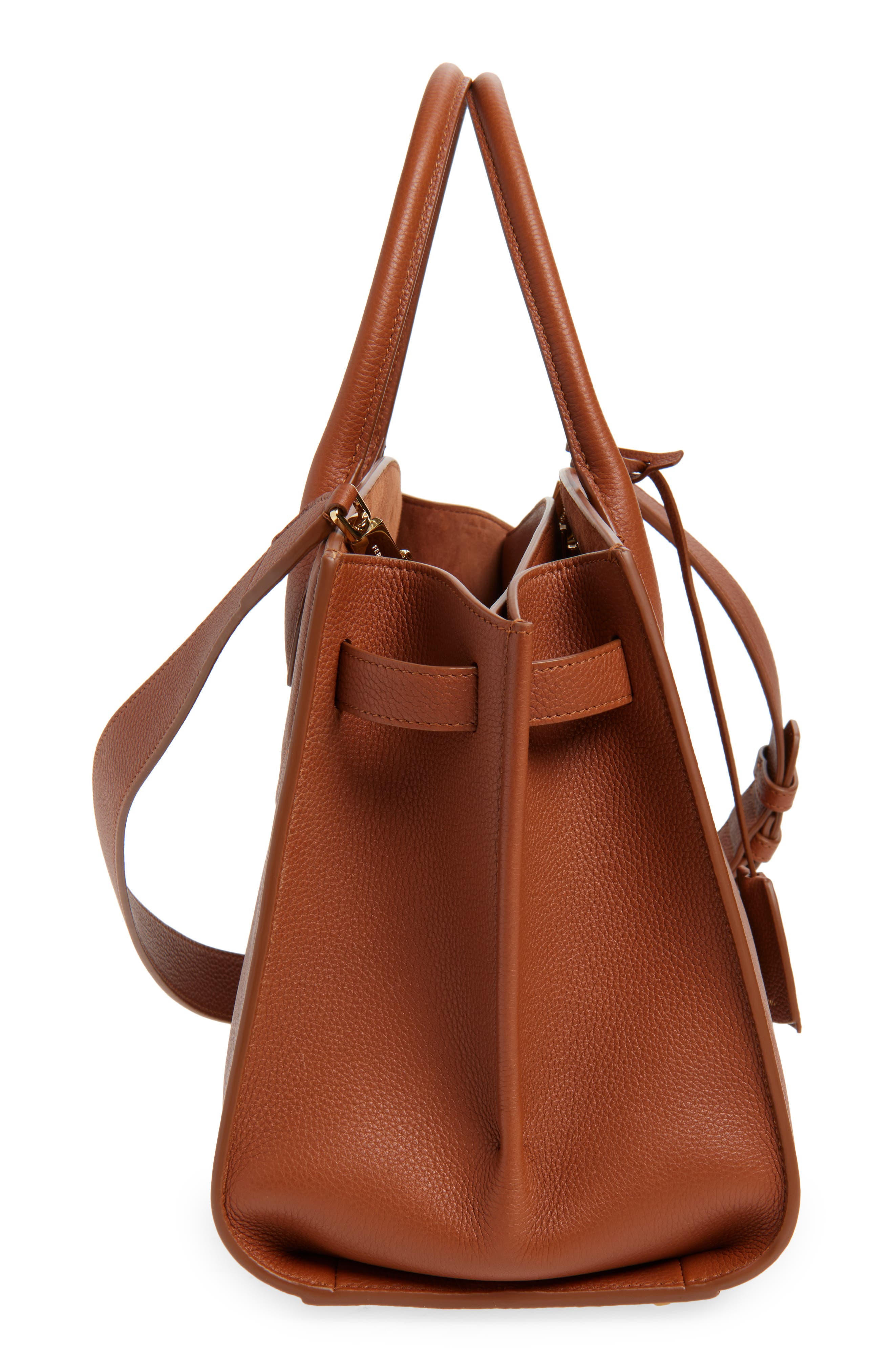 FERRAGAMO Medium The Studio Soft Leather Top Handle Bag, Alternate, color, New Cognac