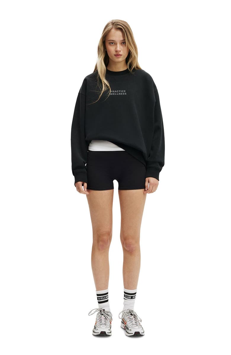 COTTON ON BODY Plush Graphic Crew Sweatshirt, Alternate, color, Black Wellness