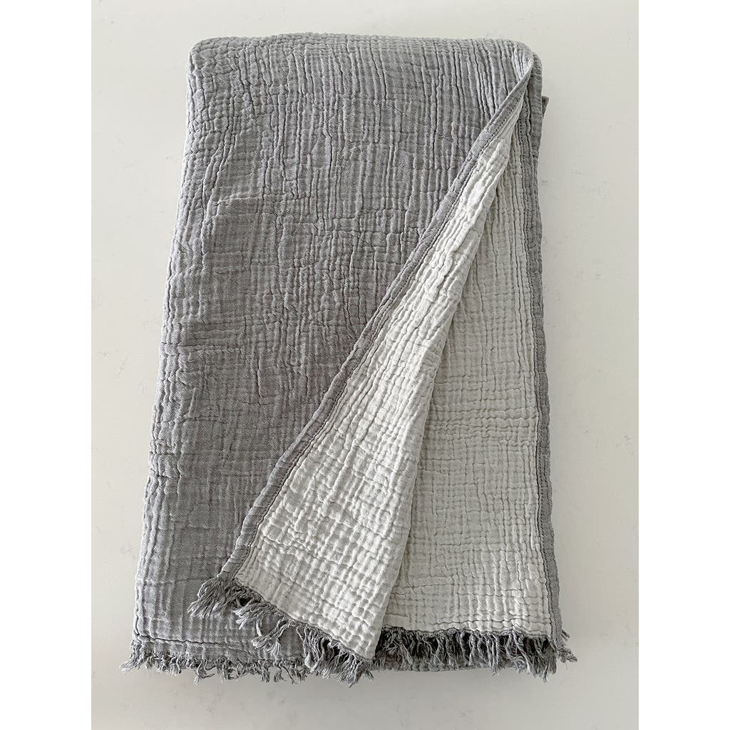 Anaya Crinkled Turkish Cotton Oversized Cuddle Blanket In Charcoal Grey