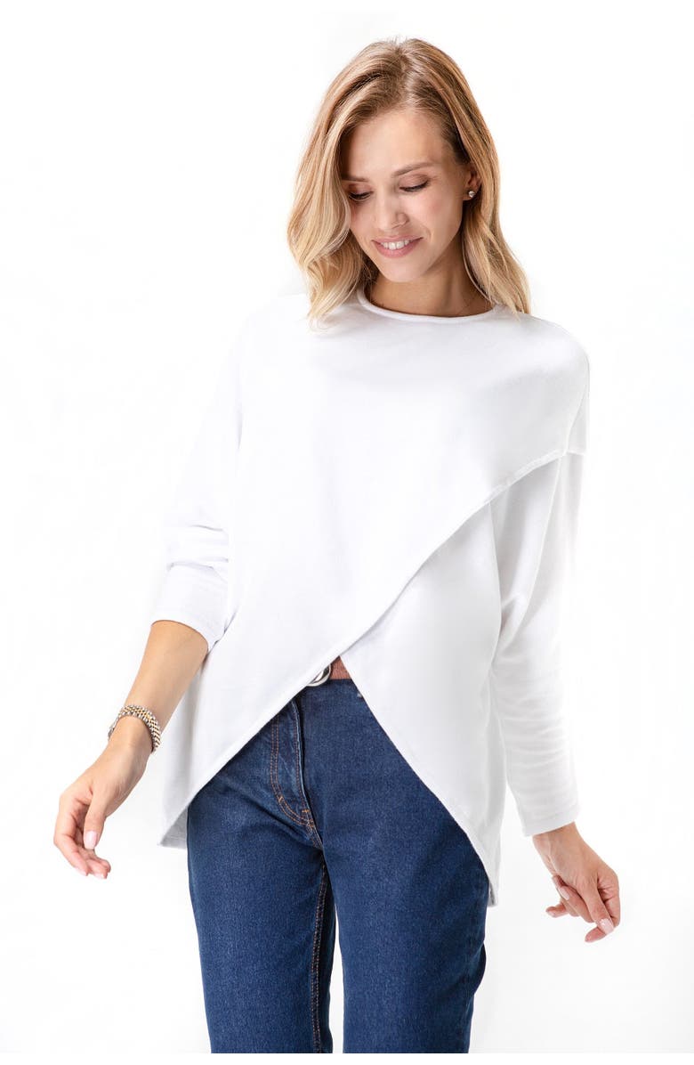 Accouchée Let Loose Crossover Long Sleeve Maternity/Nursing Knit Top, Main, color, White