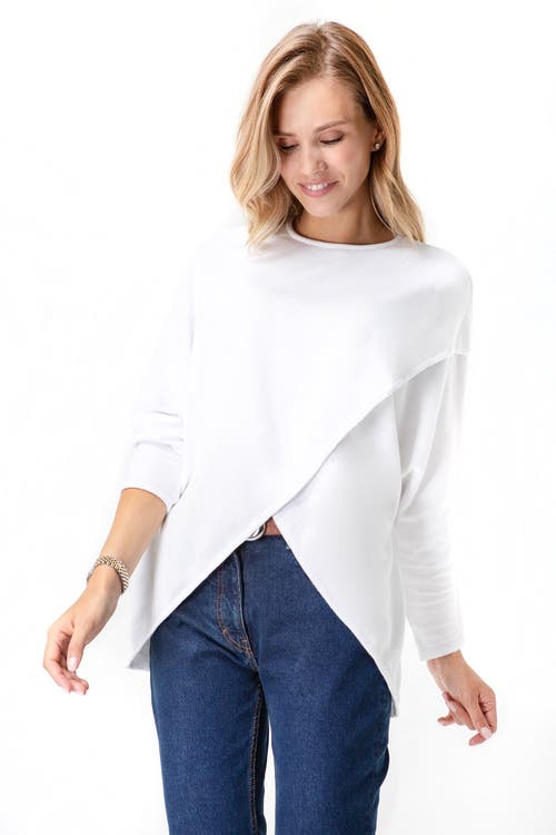 Accouchée Let Loose Crossover Long Sleeve Maternity Nursing Knit Sweater In White