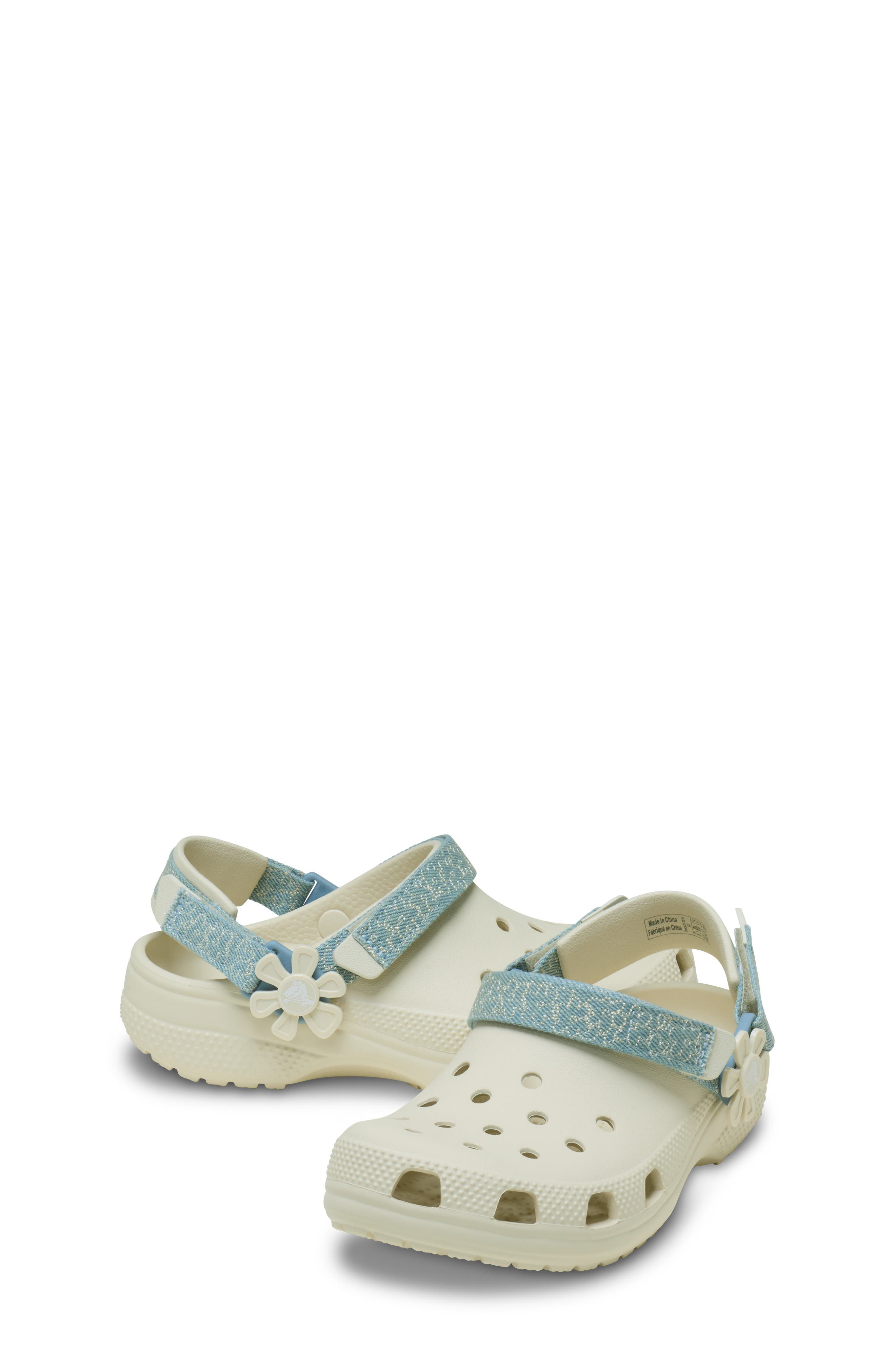CROCS Kids' Denim & Flower Classic Clog, Alternate, color, Summit White
