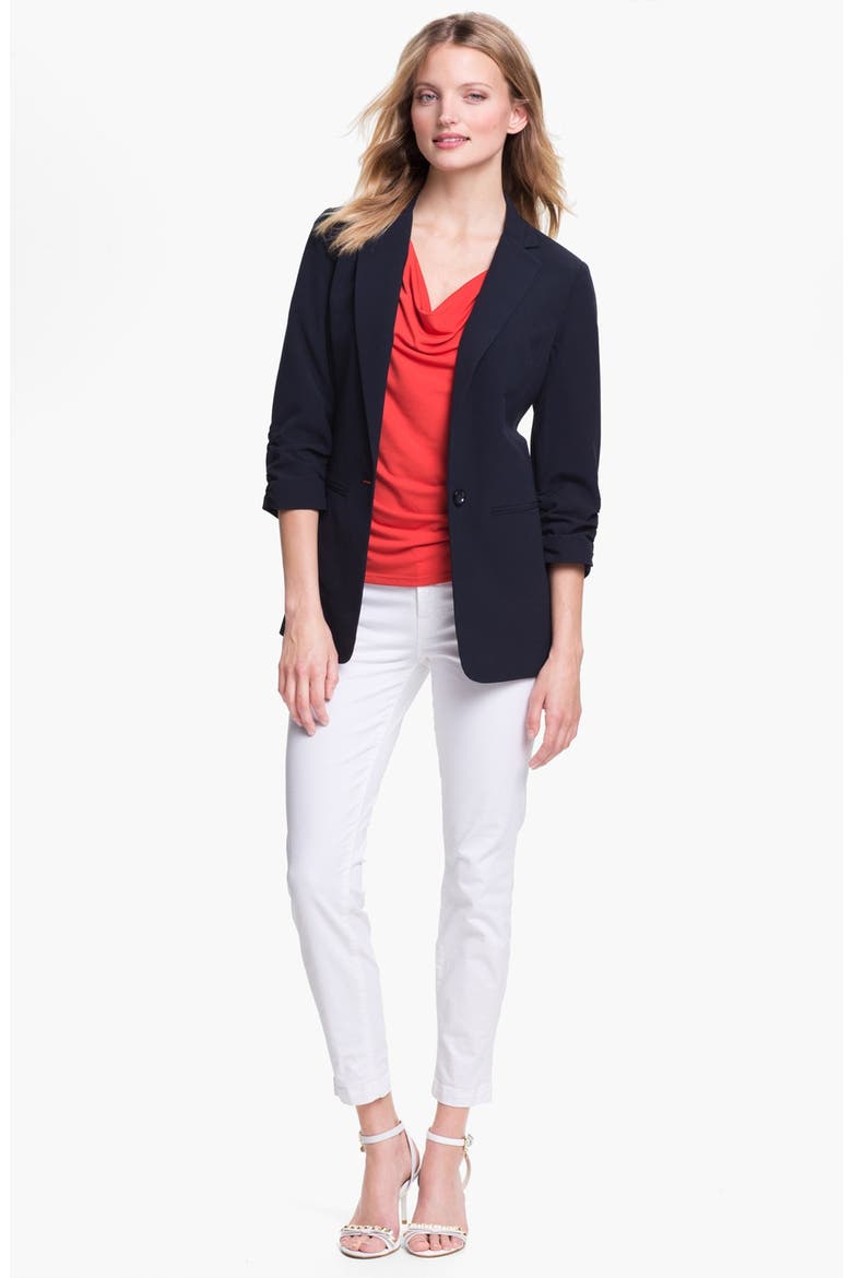 Ruched Sleeve Boyfriend Jacket, Alternate, color, NEW NAVY