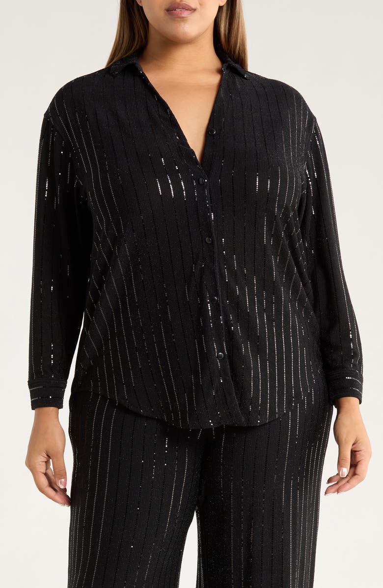 Anne Klein Sequin Embellished Tunic, Main, color, Anne Black