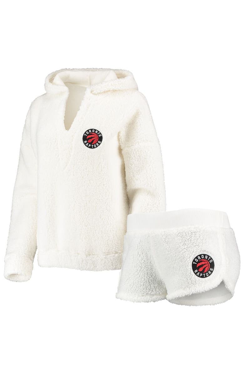 CONCEPTS SPORT Women's Concepts Sport Cream Toronto Raptors Fluffy Long Sleeve Hoodie Top & Shorts Sleep Set, Main, color,