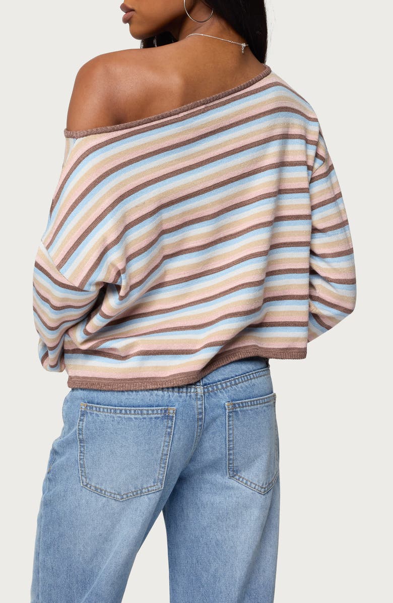 EDIKTED Alexis Stripe Off the Shoulder Long Sleeve Top, Alternate, color,