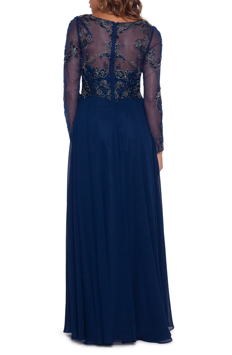 Xscape Evenings Xscape Embellished Long Sleeve Chiffon A-Line Gown, Alternate, color, 