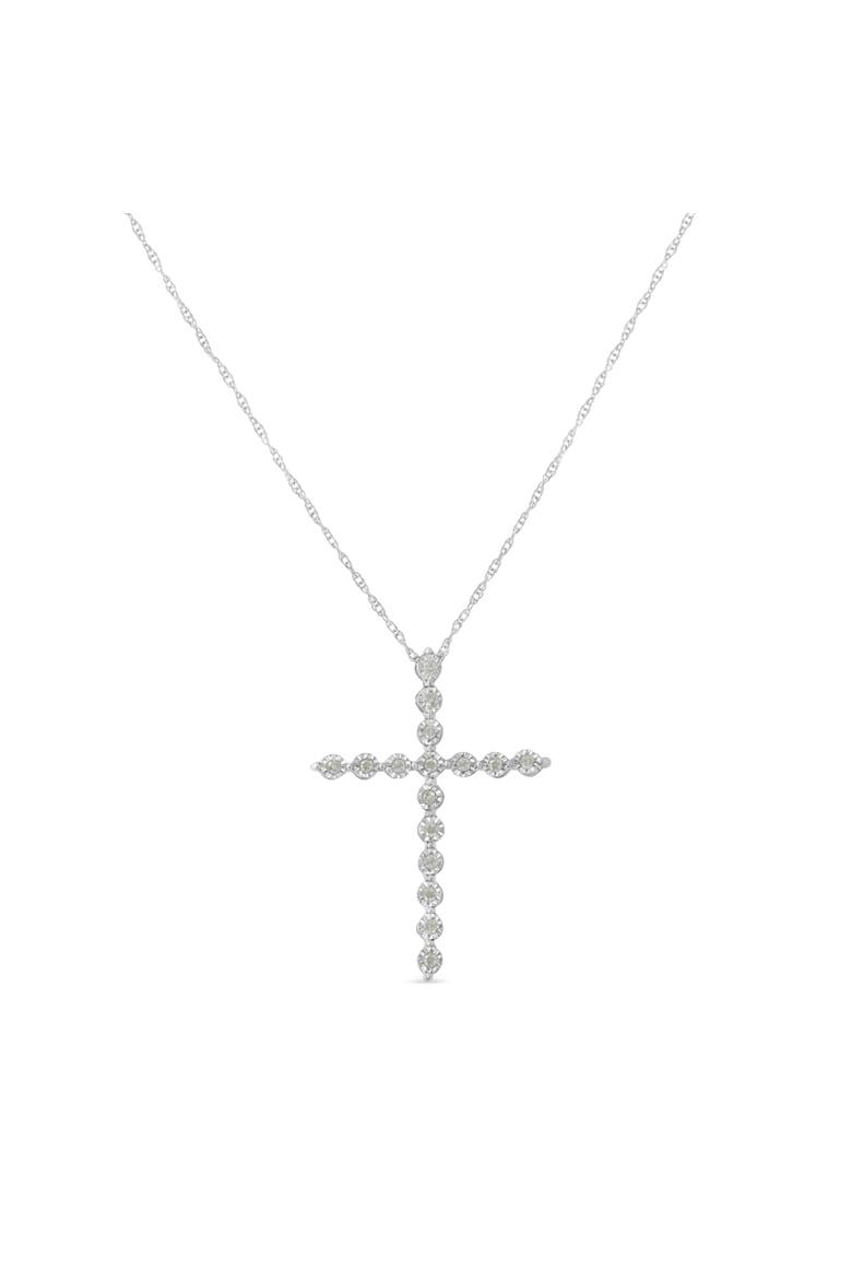 Silver 1/6 Cttw Diamond Miracle-Set Shared Prong Cross 18" Pendant Necklace, Alternate, color, White