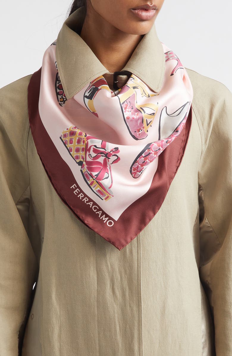 FERRAGAMO Genio Print Silk Square Scarf, Alternate, color, Rose/Red